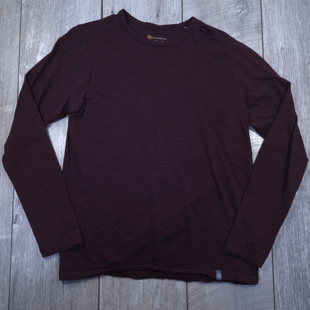 Cloudveil Long Sleeve Tee Men S Burgundy 100% Merino Wool Made in Canada